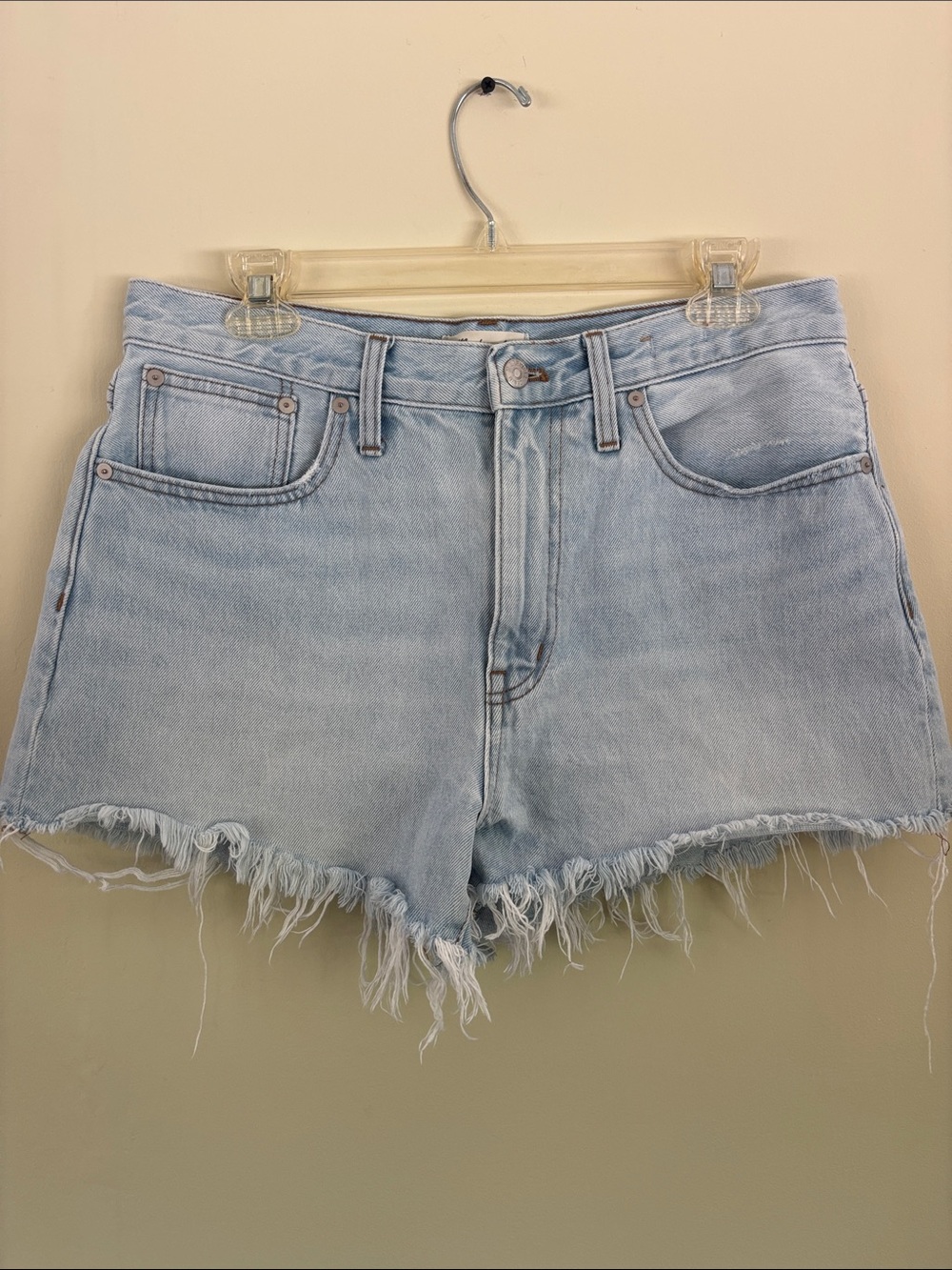 Madewell Light Blue High-Rise Frayed Denim Shorts